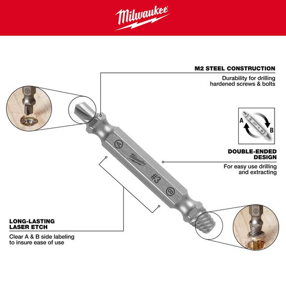M2 Steel Screw Extractor Set, 4 Piece image number 1
