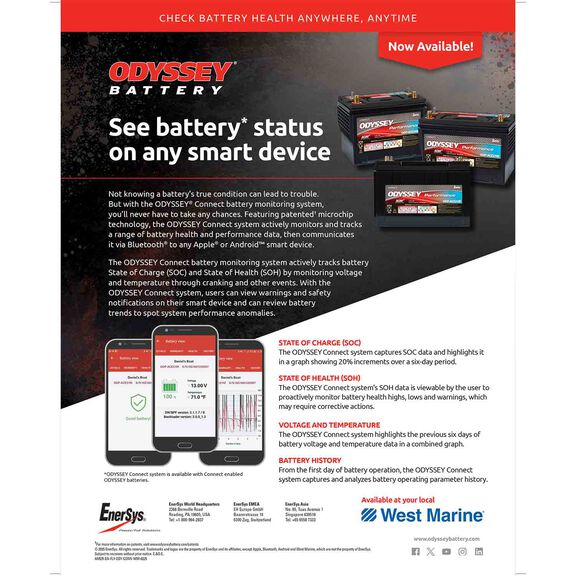 Odyssey Performance Group 24 Dual Purpose Marine AGM Battery with Bluetooth CONNECT Monitoring System, 755 Cold Cranking Amps, 155 Reserve Minutes image number 3