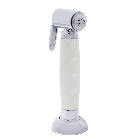 Deck-Mount Sprayer Hammer-Head Warm White Sprayer, 6' Stainless Steel Hose, Elite Holder image number 0