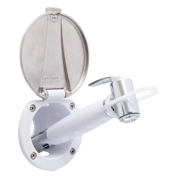 Recessed Shower Arctic White Cup with Stainless Steel Lid, Hammer-Head Arctic White Sprayer, 6' Stainless Steel Hose image number 1