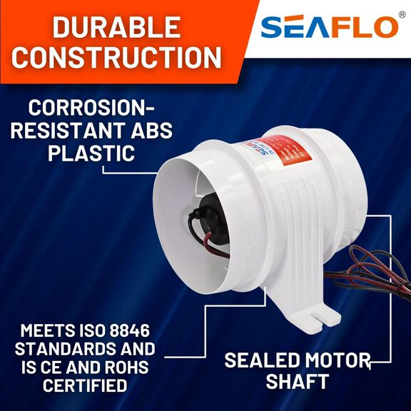 SEAFLO In-Line Blower, 24V 235 CFM 4" Marine Ventilation Fan image number 6