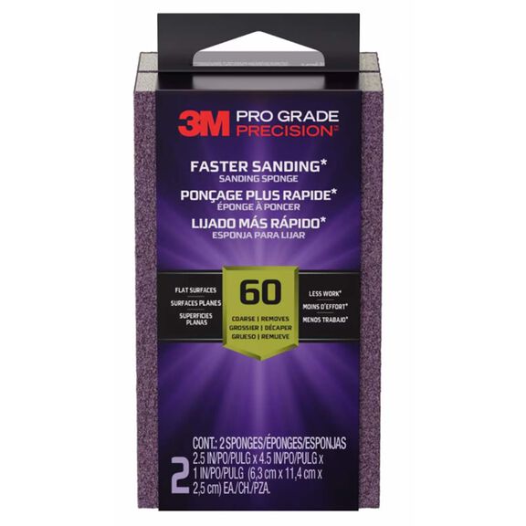 Pro Grade Precision&trade; Faster Sanding Sanding Block Sponge, 2.5 in x 4.5 in x 1in, 60 grit, 2 each/pk, 6 pk/case image number 0