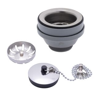 2" Drain, Straight Drain, Low Profile, 1-1/4"-M Thread, w/Strainer, w/Chain Stopper Brushed Finish