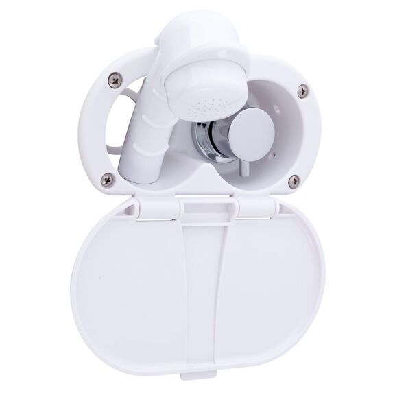 Transom Shower Hot/Cold Mixer, Small Sprayer, 6' Rubber Hose, Arctic White image number 0