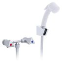 Trinidad 2H External Shower Mixer Small Arctic White Sprayer, 6' Stainless Steel Hose Chrome/Arctic White image number 0