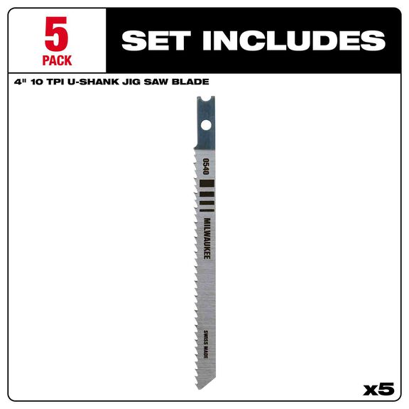 4" 10TPI T-Shank Wood High Carbon Steel Jig Saw Blades, 5 Pack image number 2