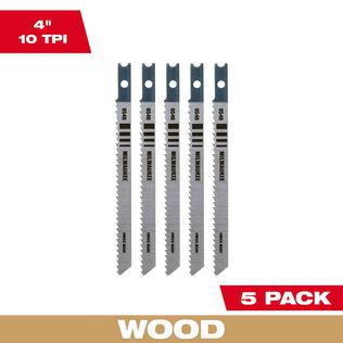 4" 10TPI T-Shank Wood High Carbon Steel Jig Saw Blades, 5 Pack