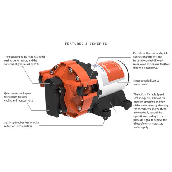 56A Series 5.0 GPM Variable Speed Smart On Demand Marine/RV 5-Chamber Diaphragm Pump, 12V image number 2