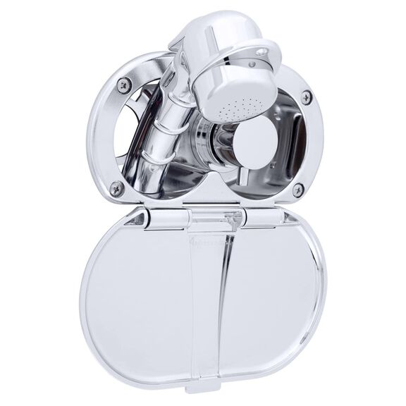 Aidack Transom Shower Hot/Cold Mixer, Chrome Cup & Lid, Small Chrome Sprayer, 10' White Rubber Hose, Chrome Aidack Handle image number 0
