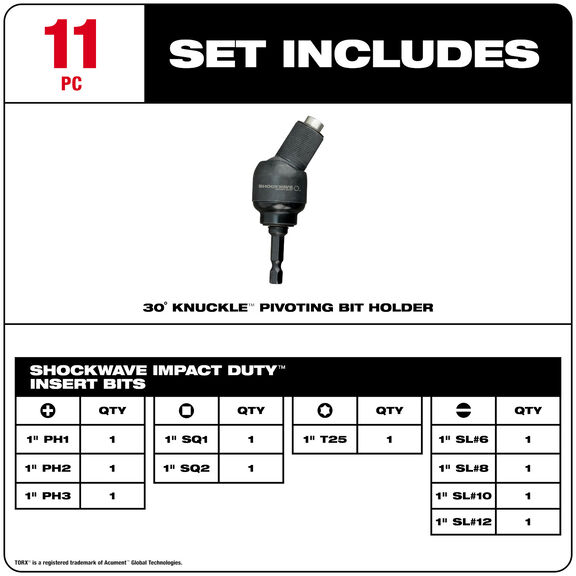 SHOCKWAVE 30 Degree KNUCKLE Pivoting Bit Holder, 11-Piece image number 2