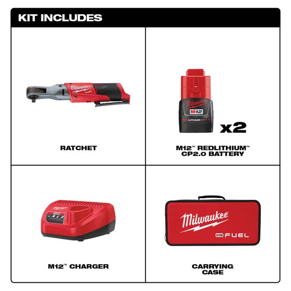 M12 FUEL&trade; 3/8" Ratchet 2 Battery Kit image number 1