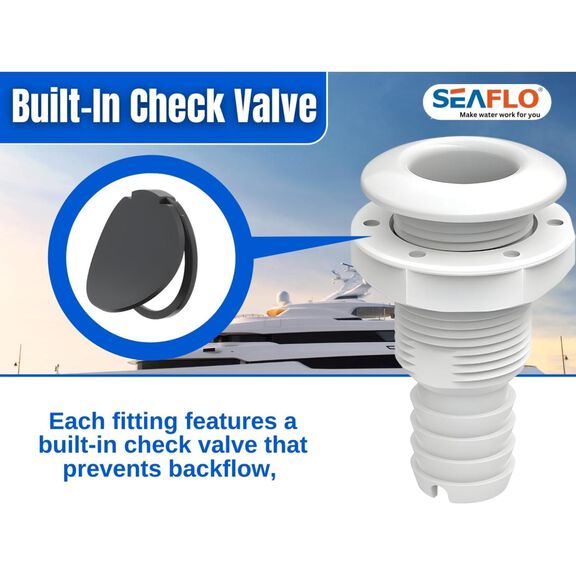 SEAFLO 1" Thru Hull Fitting with Check Valve White image number 2