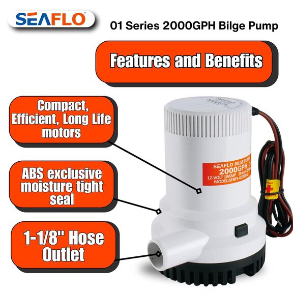SEAFLO 01-Series 2000 GPH 24V Submersible Bilge Pump image number 5