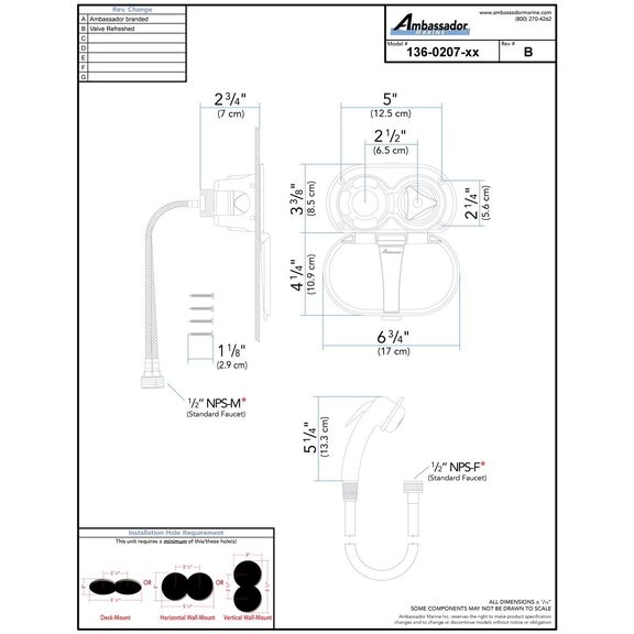 Trinidad Transom Shower Cold Only, Chrome Cup & Lid, Small Chrome Sprayer, 10' White Rubber Hose, Chrome Trinidad Handle image number 3