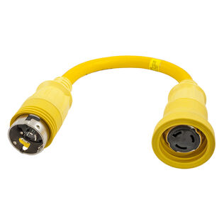 Hubbell Marine Adapter, Straight , Yellow, 50A 125V Twist-Lock  Connector to 50A 125/250V 3P4W Twist-Lock Plug