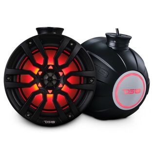 HYDRO 6.5" Short Marine Tower Speakers with Flat and Pole Mount, RGB LED Lights, 300 Watts, Black