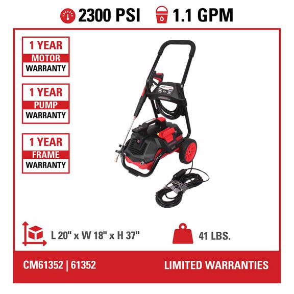 2300 PSI at 1.1 GPM 120V Brushless Induction Motor with an Axial Cam Pump Cold Water Residential Electric Pressure Washer image number 5
