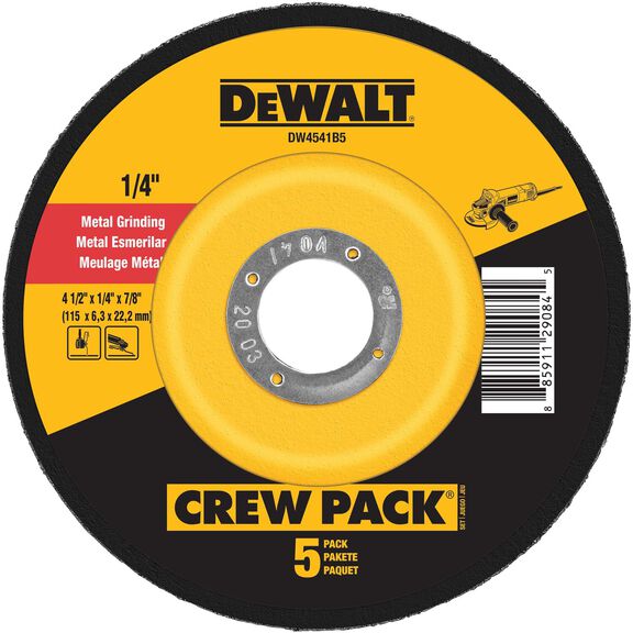 DEWALT 4-1/2" x 1/4" x 7/8" Type 27 Metal Grinding Wheels, 5-Pack image number 0