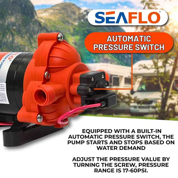 SEAFLO 33 Series 12V DC Diaphragm Pump &ndash; 3.0 GPM, 45 PSI, Self-Priming, Run Dry Safe, Built-In Pressure Switch image number 4