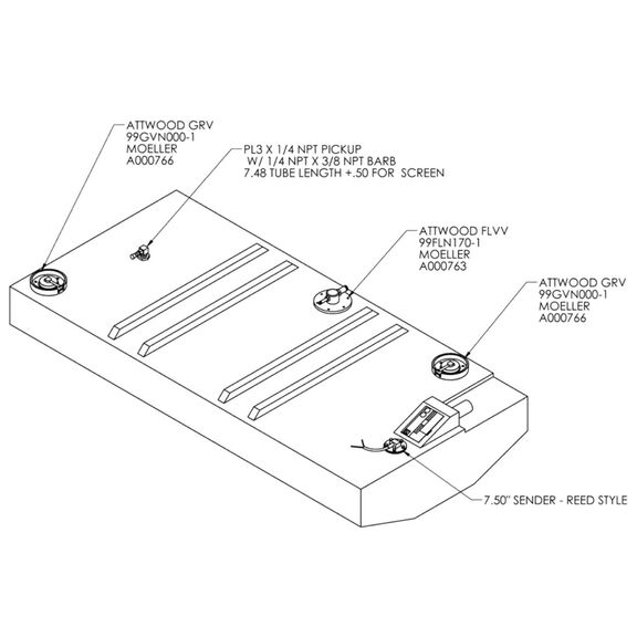 41 Gallon EPA Redi Tank, Permanent Below Deck Fuel Tank, Belly, 60.77"L x 28.84"W x 9.01"H image number 0