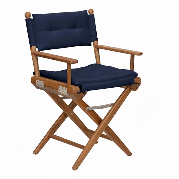 Premium Grade Teak Folding Director's Chair with Navy Sunbrella&reg; Fabric Seat Cushions image number 0