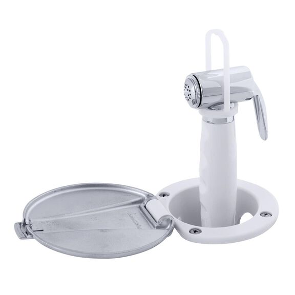 Recessed Shower Arctic White Cup with Stainless Steel Lid, Hammer-Head Arctic White Sprayer, 10' White Rubber Hose image number 2