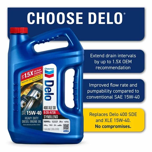 Chevron Delo 400 XLE SB 15W-40, Synthetic Blend, Heavy Duty Diesel Engine Oil image number 1