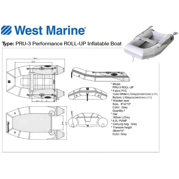 PRU-3 Performance Roll Up Inflatable Boat, 8ft 4in, PVC Material, 992lb Capacity image number 7
