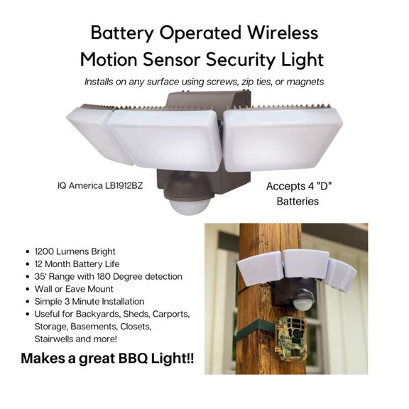 IQ America Battery Operated LED Indoor/Outdoor Motion Security Flood Light , 1200 Lumens image number 2