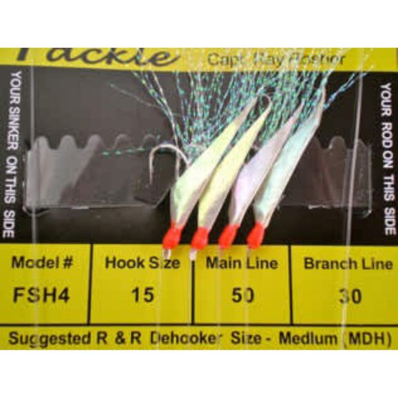 Sabiki Rig- 4 Hooks #15, RAINBOW FLASH WHITE/RED HEAD image number 0