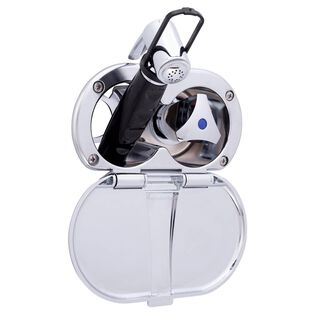 Trinidad Transom Shower Cold Only, Chrome Cup & Lid, Hammer-Head Black Sprayer, 6' Black Rubber Hose, Chrome Trinidad Handle