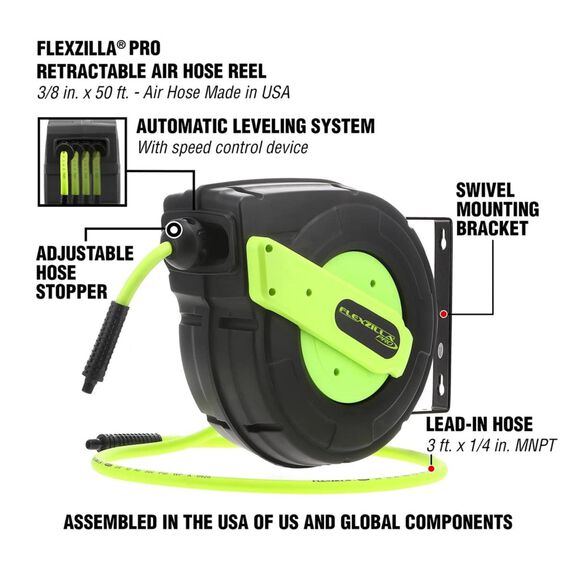 Flexzilla Pro Enclosed Plastic Retractable Air Hose Reel 3/8" 50' image number 2