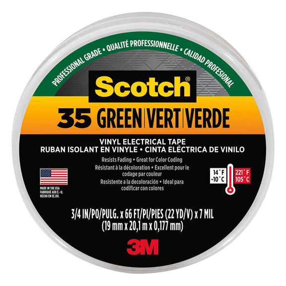 Scotch&reg; Vinyl Electrical Tape 35, 3/4" x 66', Green image number 0