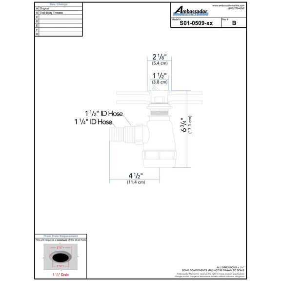1-1/2" Drain, Flip Trap Sink Drain with Overflow, 1-1/4" & 1-1/2" Hose Barb Brushed Nickel image number 3
