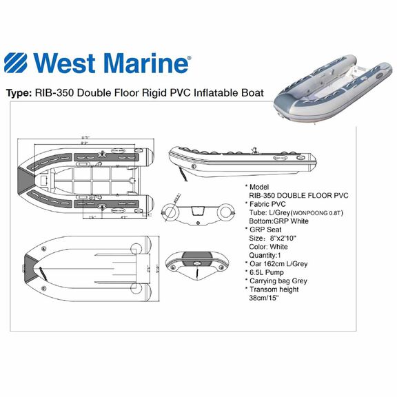 RIB-350 Fiberglass Double Floor Inflatable Boat, 11ft 5in Length, PVC Material, 1320lb Capacity image number 2