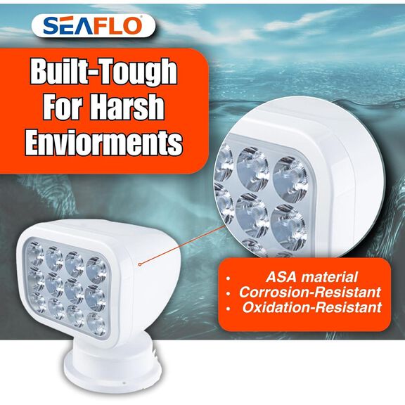 SEAFLO 28W Remote Control LED Searchlight, Warm White, Wired Remote, White image number 6