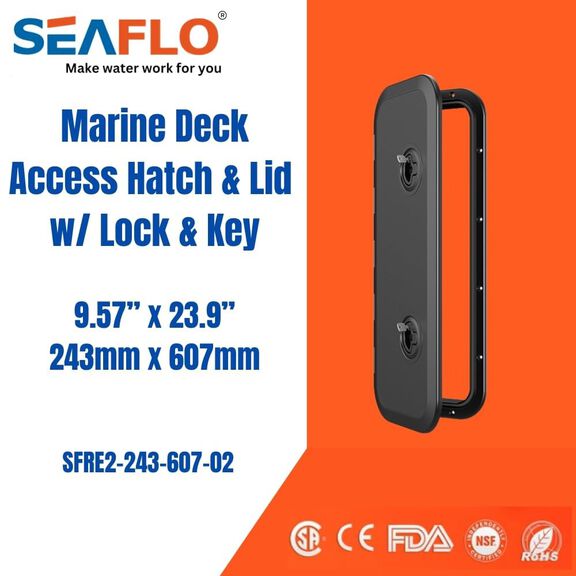 Locking Marine Boat Rectangular Access Hatch (Black) - 243mm x 607mm image number 1