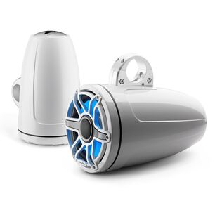 M6-880ETXv3-Gw-S-GwGw-i 8.8" Enclosed Marine Coaxial Speaker System, Gloss White, White Sport Grille with RGB LED Lighting
