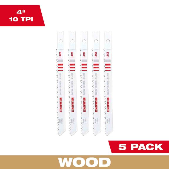4" 10TPI U-Shank Wood Bi-Metal Jig Saw Blades, 5 Pack image number 0