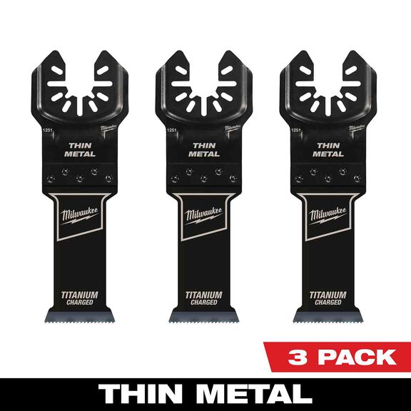 MILWAUKEE&reg; OPEN-LOK&trade; 1-1/8" TITANIUM CHARGED&trade; Bi-Metal Thin Metal Multi-Tool Blades, 3 Pack image number 0