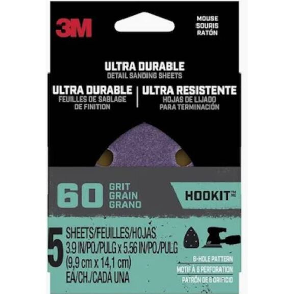 3M Ultra Durable Detail Sanding Sheets, 60 grit, Mouse4pk60, 4/pk, 20/case image number 0