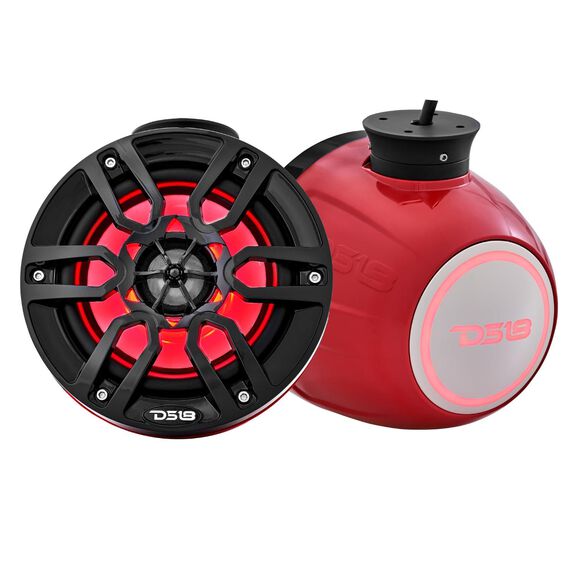 HYDRO 6.5" Short Marine Tower Speakers with Flat and Pole Mount, RGB LED Lights, 300 Watts, Red image number 0