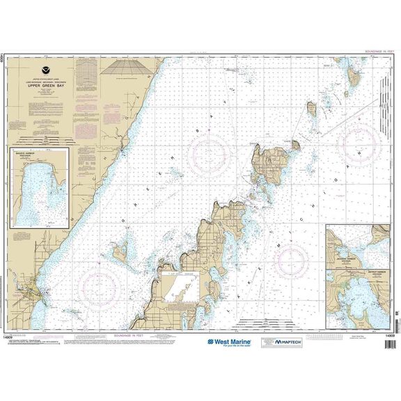 Maptech&reg; NOAA Recreational Waterproof Chart-Upper Green Bay - Jackson Harbor and Detroit Harbor; Detroit Harbor; Jackson Harbor; Baileys Harbor, 14909 image number 0