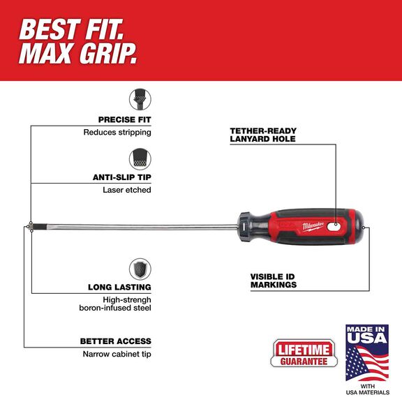 3/16" Cabinet 6" Cushion Grip Screwdriver (USA) image number 1