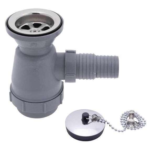 2" Drain, Trap Sink Drain, 1-1/4" & 1-1/2" Hose Barb, w/Chain Stopper Ultra-Mirror Finish image number 0