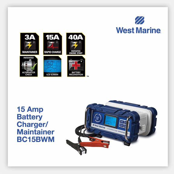 15 Amp Portable Battery Charger for Lead Acid/Lithium 12V Batteries With 40 Amp Engine Start image number 2