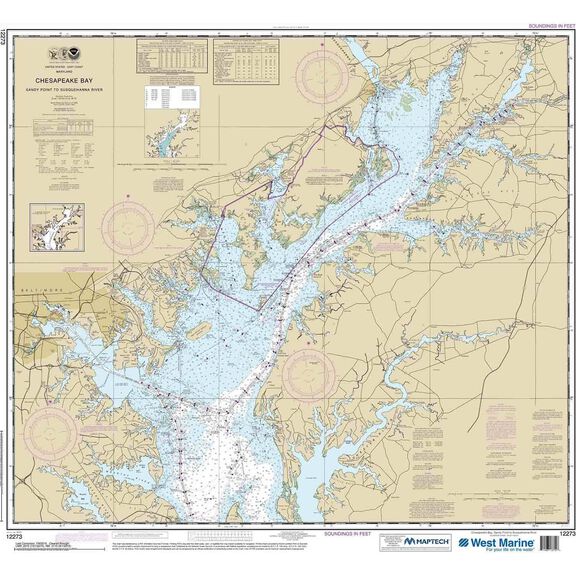 Maptech&reg; NOAA Recreational Waterproof Chart-Chesapeake Bay Sandy Point to Susquehanna River, 12273 image number 0