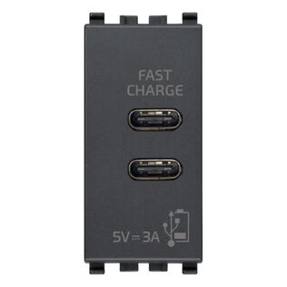 Vimar Eikon C+C USB Supply Unit 15W 3A 5V, 2 USB-C Ports, 1-Module, Grey