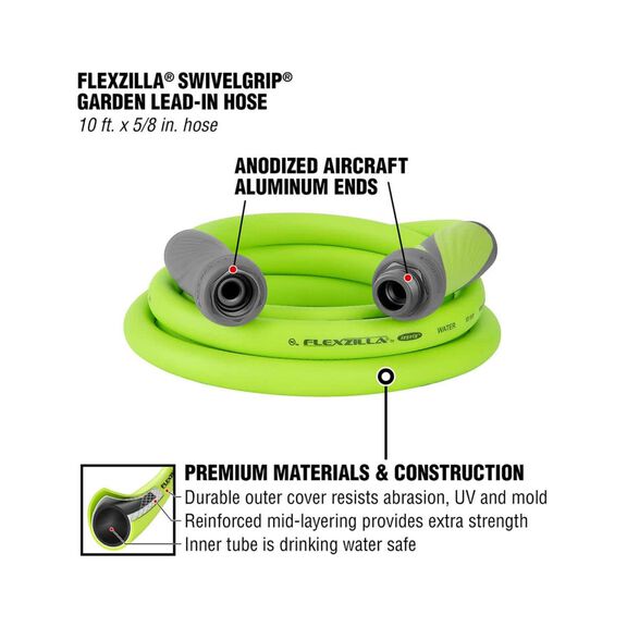 Flexzilla SwivelGrip Garden Lead-in Hose 5/8" 10' 3/4" - 11 1/2 GHT image number 2