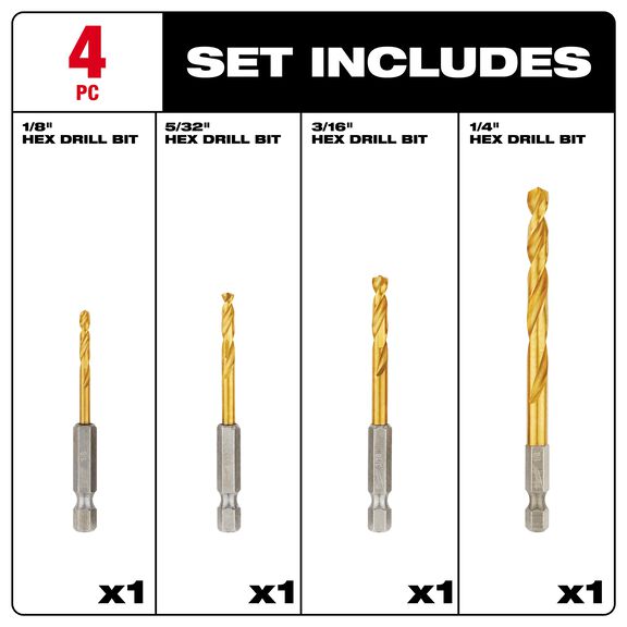 SHOCKWAVE&trade; RED HELIX&trade; Titanium Drill Bit Set, 4 Piece image number 1